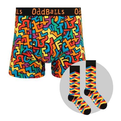 Puzzle Bundle - Mens Cotton Boxer Shorts & Matching Sock