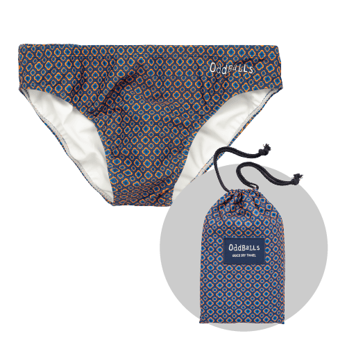 Classic Orange/Navy - Mens Swimming Briefs & Towel Bundle
