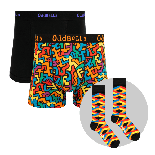 Puzzle Bundle - Mens Cotton Boxer Shorts 2 Pack & Matching Socks