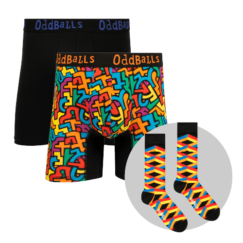 Puzzle Bundle - Mens Bamboo Boxer Shorts 2 Pack & Matching Socks