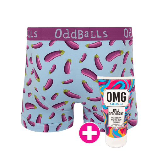 Aubergine emoji® - Mens Boxer Shorts & Ball Deodorant Bundle