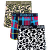 Cow, tartan & camo print cotton boxer shorts 3 pack
