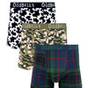 Check, camo & cow print cotton boxer shorts 3 pack