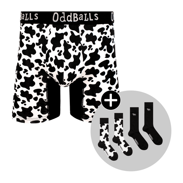 Fat Cow Bundle - Mens Bamboo Boxer Shorts & Matching Socks