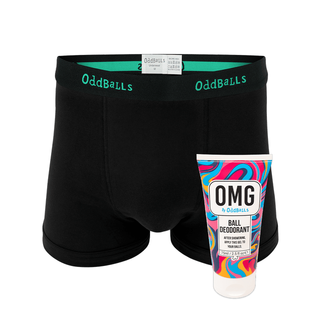 Black/Emerald - Mens Boxer Shorts & Ball Deodorant Bundle