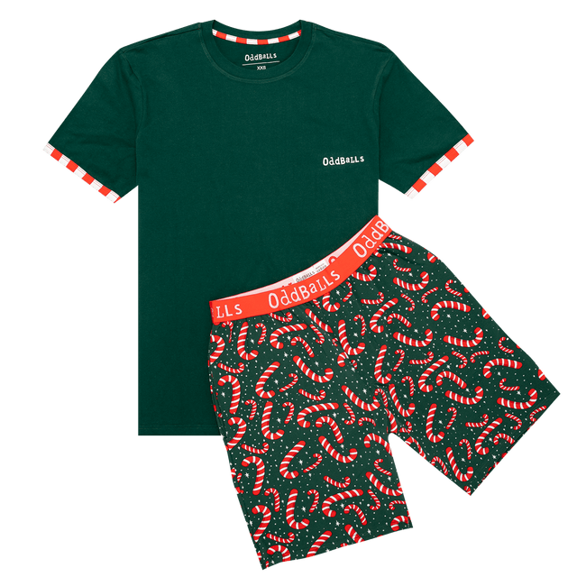 Mens Short Pyjamas - Candy Canes - Shorts & T-Shirt