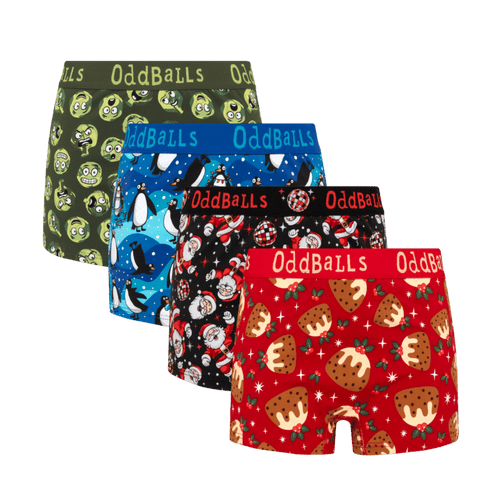 Christmas Crackers Bundle - Ladies Cotton Boxer Shorts 4 Pack