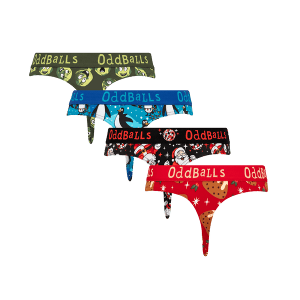 Christmas Crackers Bundle - Ladies Cotton Thong 4 Pack back