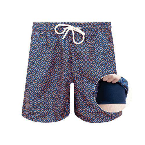 Classic Orange/Navy - Mens Compression Swim Shorts & Towel Bundle