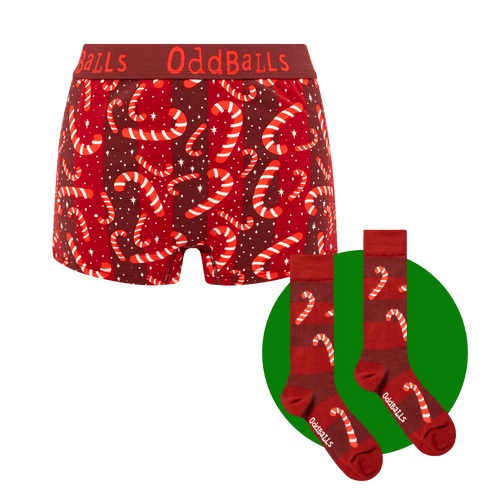 Candy Canes Bundle - Ladies Boxer Shorts & Sock