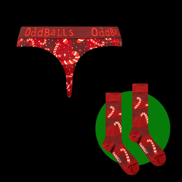 Candy Canes Bundle - Ladies Thong & Sock