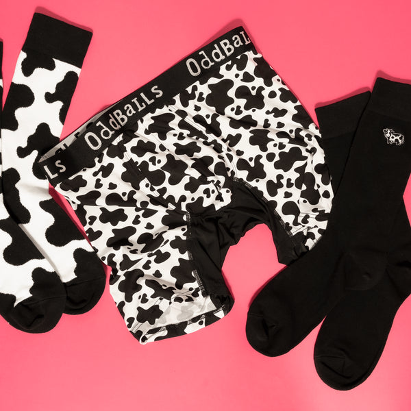 Fat Cow Bundle - Mens Bamboo Boxer Shorts & Matching Socks