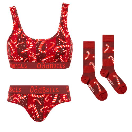 Candy Canes Bundle - Womens Bralette, Briefs & Socks Bundle