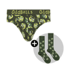 OddBalls branded men's underwear set featuring Sprout of Control, shown with matching green crew socks.