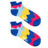 Colorful socks with a pattern and OddBalls branding on a white background