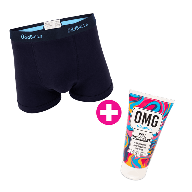 Navy/Blue - Mens Boxer Shorts & Ball Deodorant Bundle