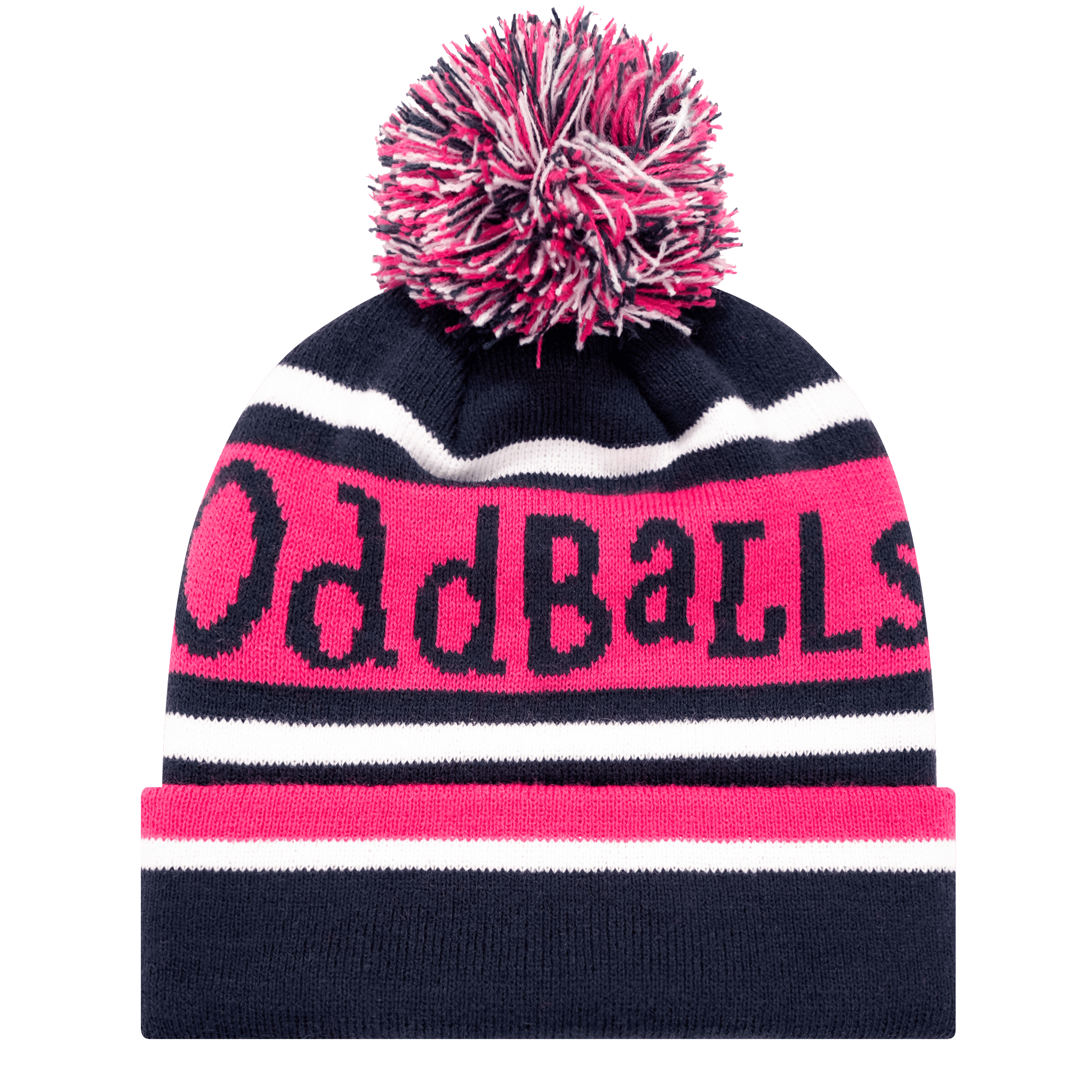 Navy Pink White Bobble Hat - Main Image