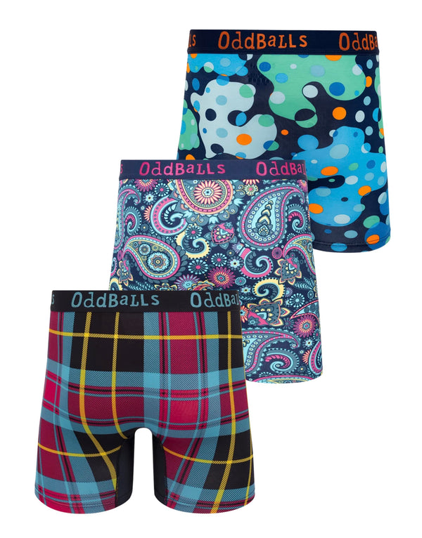 Space, tartan & paisley print bamboo boxer shorts 3 pack