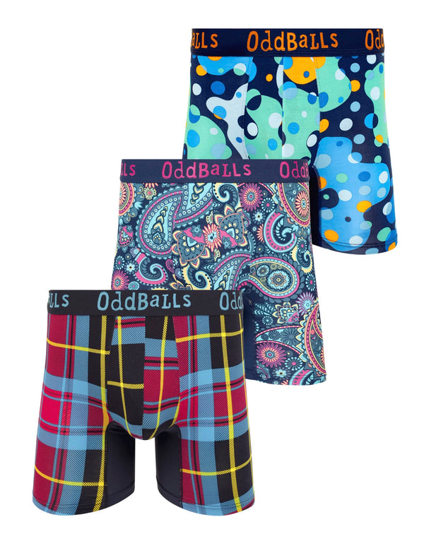 Space, tartan & paisley print bamboo boxer shorts 3 pack