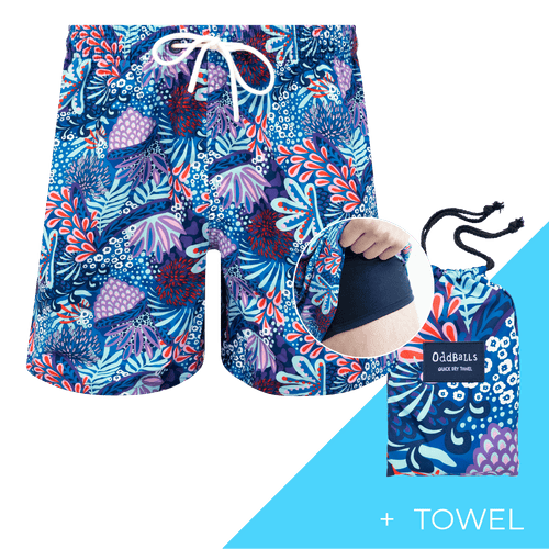 Coral - Mens Compression Swim Shorts & Towel Bundle