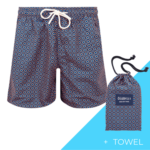 Classic Orange/Navy - Mens Swim Shorts & Towel Bundle