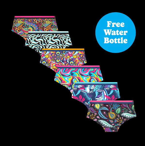 The Girlie Gang - Girls Knickers 6 Pack Bundle + Free Water Bottle