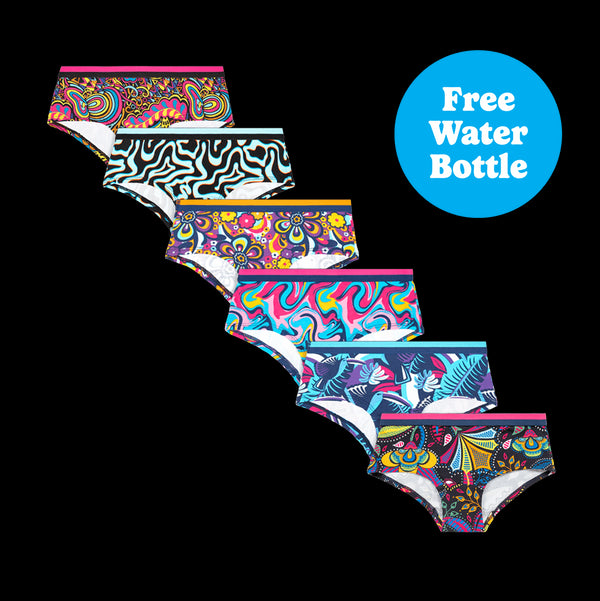 The Girlie Gang - Girls Knickers 6 Pack Bundle + Free Water Bottle