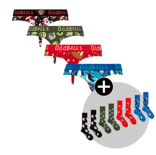 Ultimate Christmas Bundle - Ladies Cotton Thong & Matching Socks 4 Pack