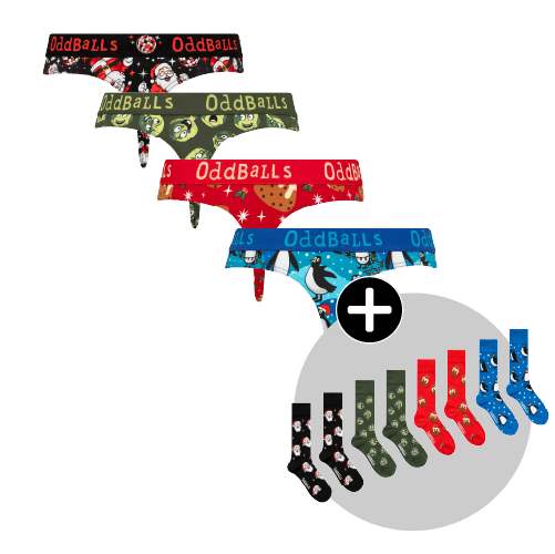 Ultimate Christmas Bundle - Ladies Cotton Thong & Matching Socks 4 Pack