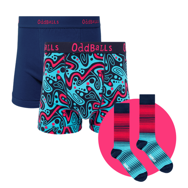 Tidal Wave Bundle - Mens Boxer Shorts 2 Pack & Matching Socks