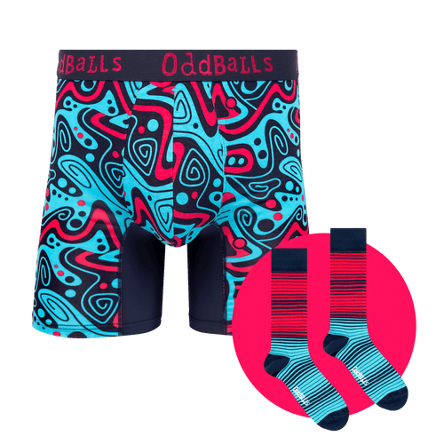 Tidal Wave - Mens Bamboo Boxer Shorts & Matching Sock