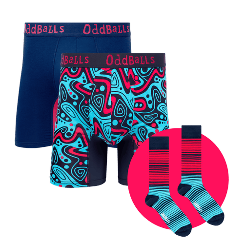 Tidal Wave Bundle - Mens Bmboo Boxer Shorts 2 Pack & Matching Socks