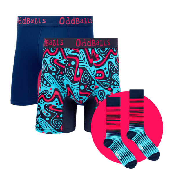 Tidal Wave Bundle - Mens Bmboo Boxer Shorts 2 Pack & Matching Socks