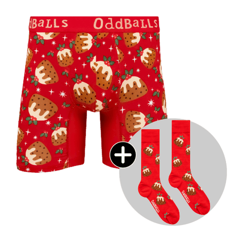 Christmas Puddings Bundle - Mens Bamboo Boxer Shorts & Matching Socks