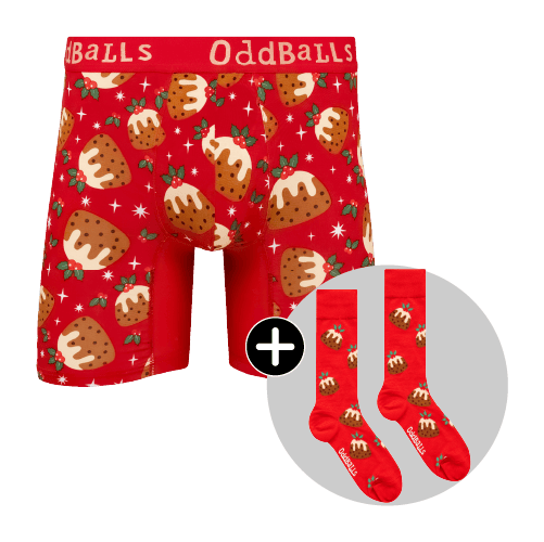 Christmas Puddings Bundle - Mens Bamboo Boxer Shorts & Matching Socks