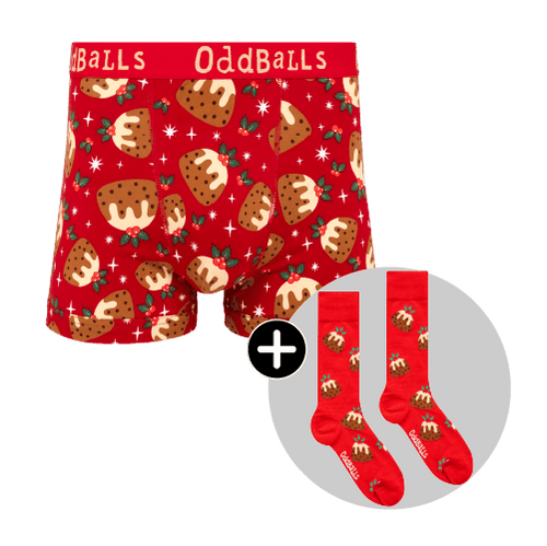 Christmas Puddings Bundle - Mens Boxer Shorts & Matching Socks