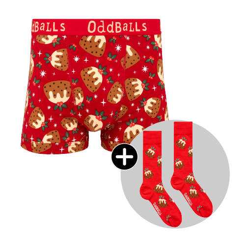Christmas Puddings Bundle - Mens Boxer Shorts & Matching Socks