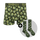 A men's underwear set by Oddballs featuring green boxer shorts with a repeating Sprout of Control pattern and matching green socks.