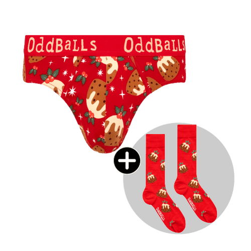 Christmas Puddings Bundle - Mens Cotton Briefs & Matching Socks