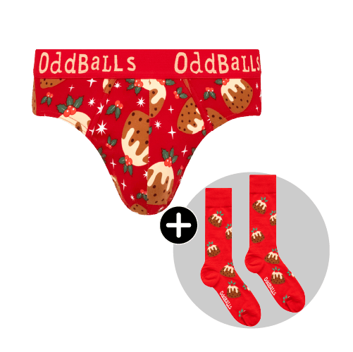 Christmas Puddings Bundle - Mens Cotton Briefs & Matching Socks