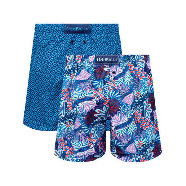 Navy & Coral Bundle - Mens Compression Swim Shorts 2 Pack