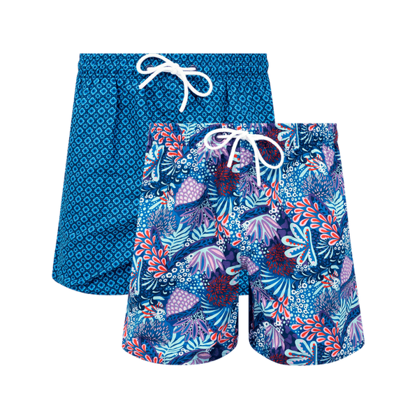 Navy & Coral Bundle - Mens Swim Shorts 2 Pack
