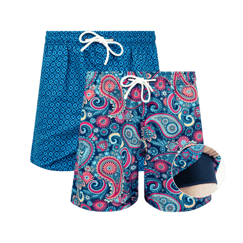 Navy & Fancy Pants Bundle - Mens Compression Swim Shorts 2 Pack