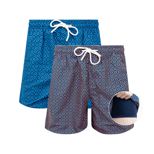 Navy & Orange Bundle - Mens Compression Swim Shorts 2 Pack