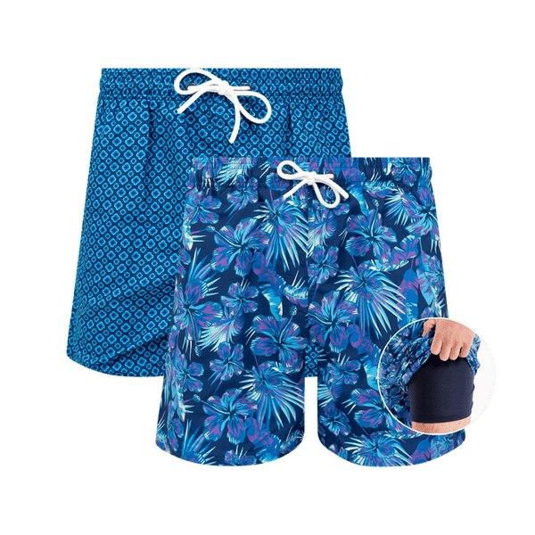 Navy & Tropical Bundle - Mens Compression Swim Shorts 2 Pack