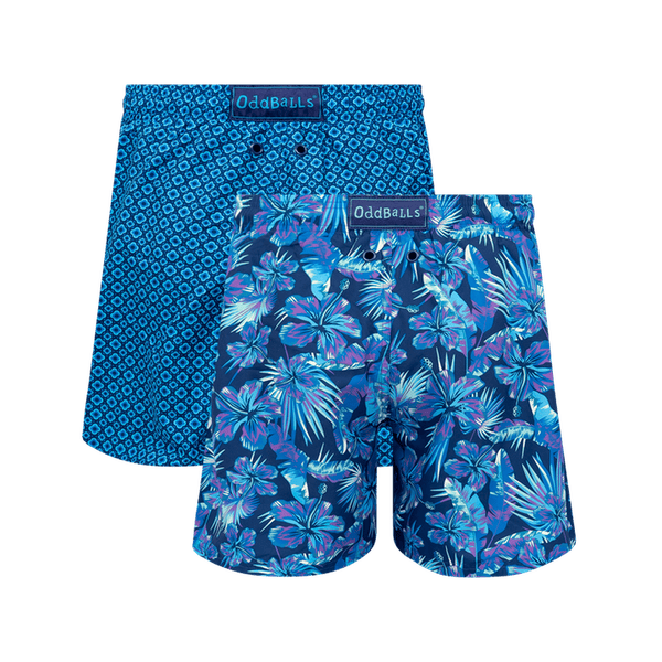 Navy & Tropical Bundle - Mens Compression Swim Shorts 2 Pack