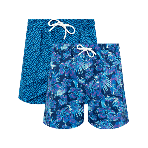 Navy & Tropical Bundle - Mens Swim Shorts 2 Pack