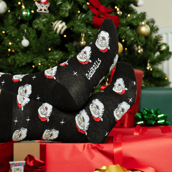 OddBalls Disco Santa Christmas socks in black, red and white
