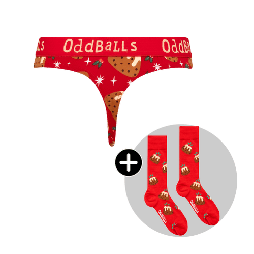 Christmas Puddings Bundle - Ladies Cotton Thong & Matching Socks
