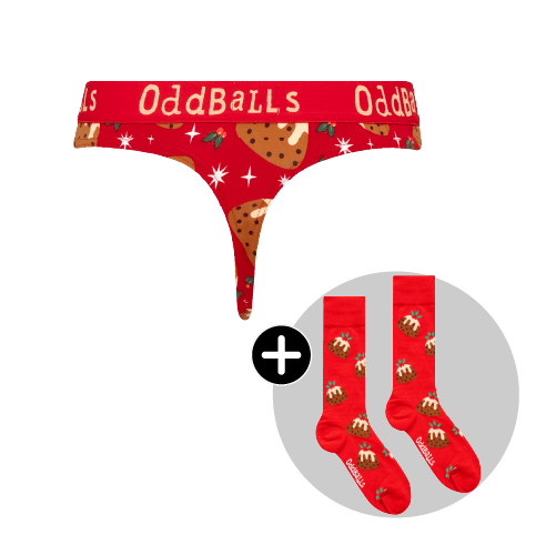 Christmas Puddings Bundle - Ladies Cotton Thong & Matching Socks